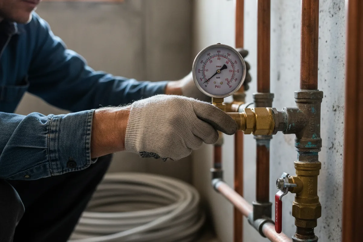 Pressure testing a repaired line during Water Line Repair in Royalton
